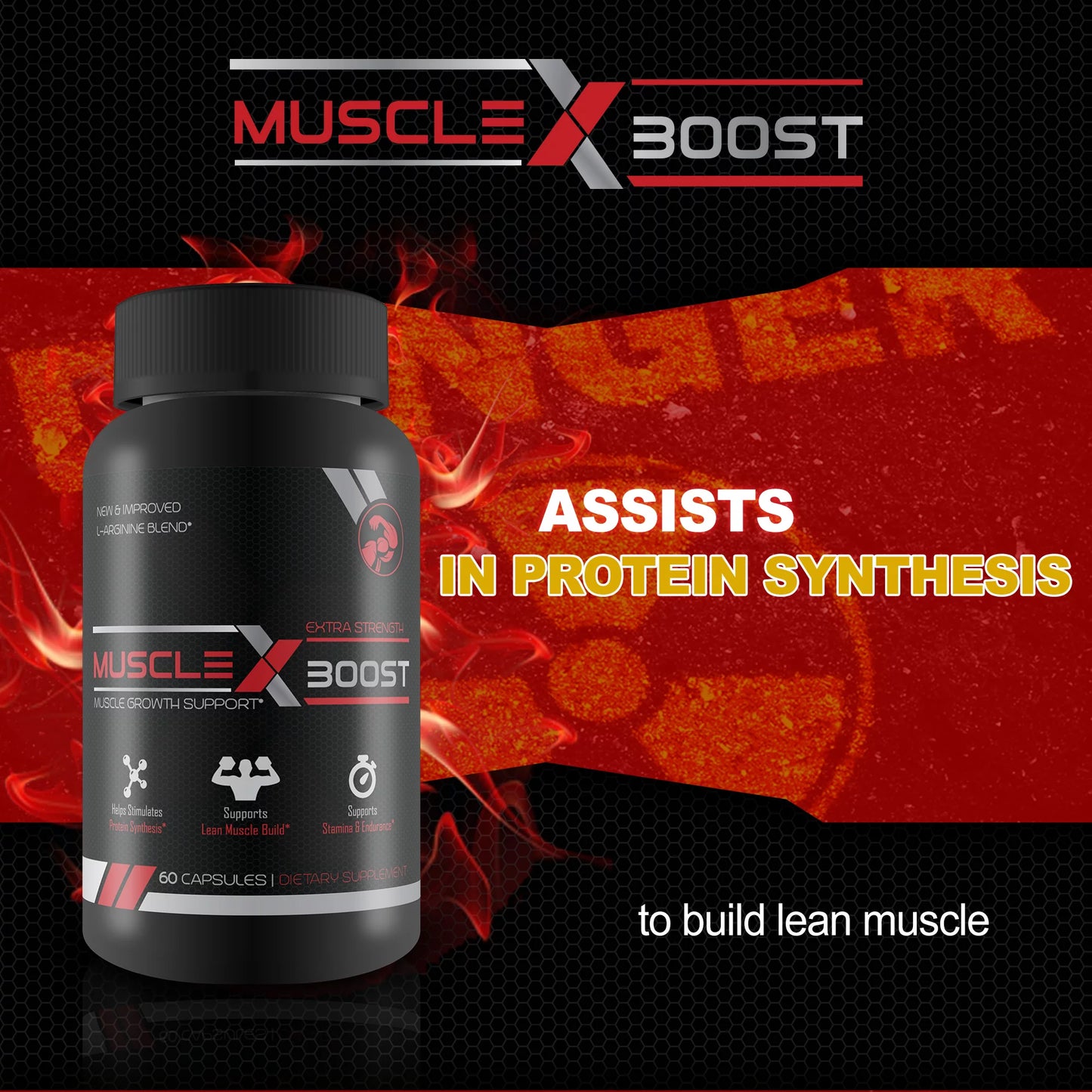 Muscle X Boost - Premium L-Arginine Formula - Extra Strength Muscle Growth Support - Nitric Oxide Booster-Build Lean Muscle - Stimulates Protein Synthesis - Boost Endurance