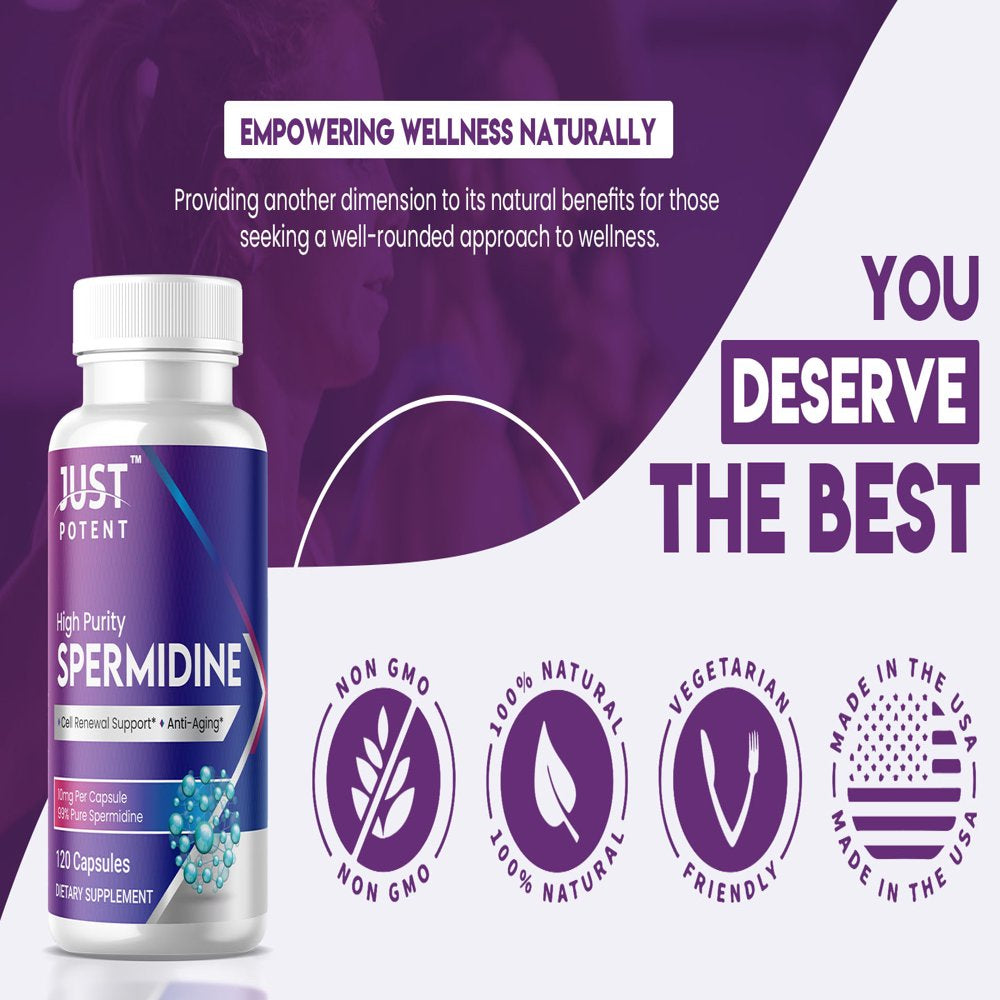 High Purity (99%) Spermidine Supplement | 120 Capsules, 10Mg per Capsule, 4 Months of Supply | Cell Renewal Support and Anti-Aging