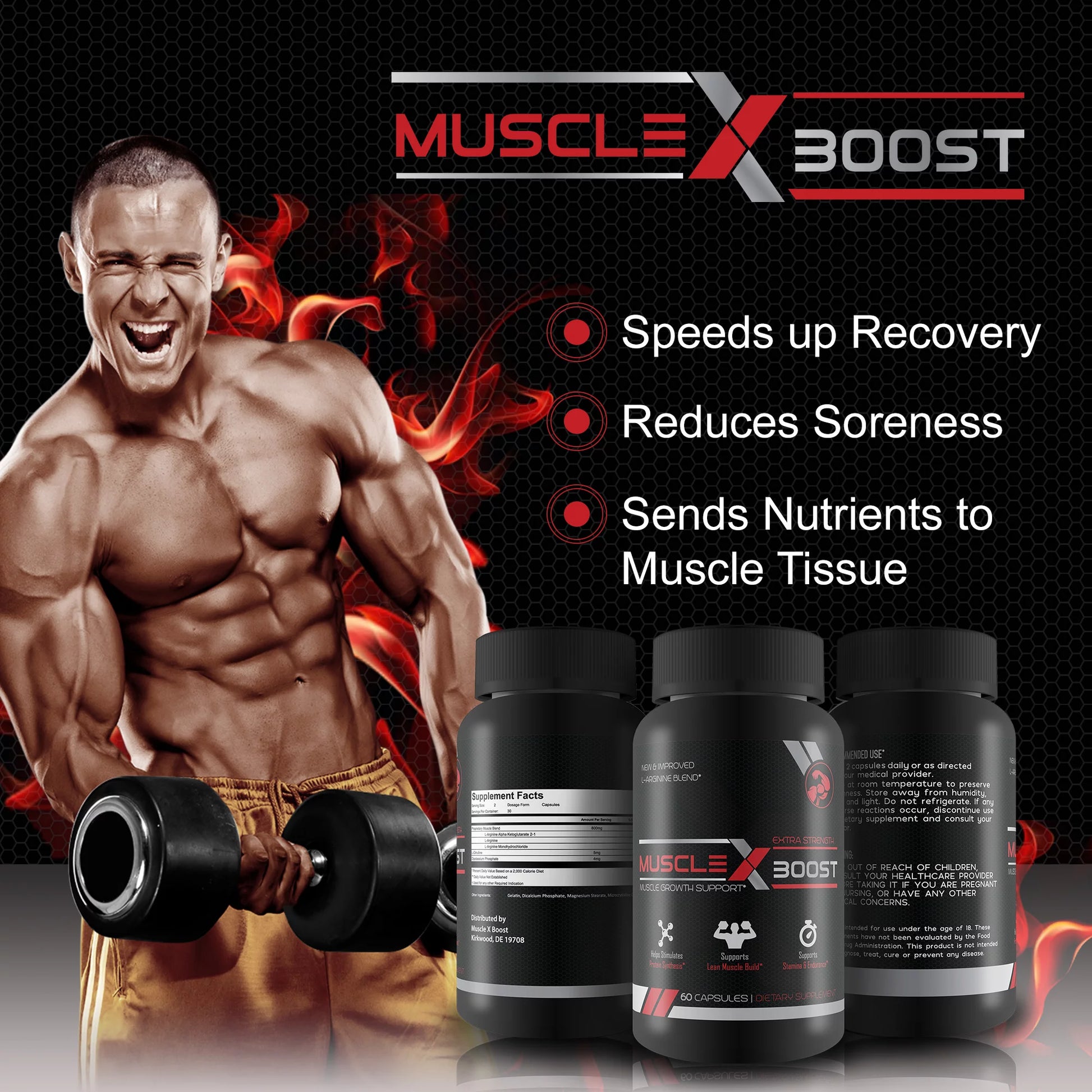 Muscle X Boost - Premium L-Arginine Formula - Extra Strength Muscle Growth Support - Nitric Oxide Booster-Build Lean Muscle - Stimulates Protein Synthesis - Boost Endurance