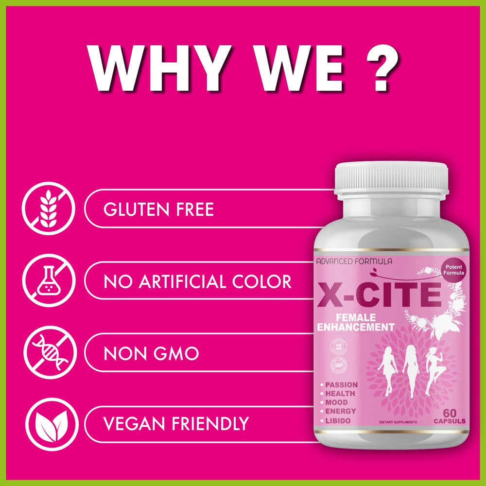 X-Cite Natural Female Health & Vitality Booster Supplement Pills - Powerful Enhancement of Energy, Hormone Balance Complex for Women with Maca Root by