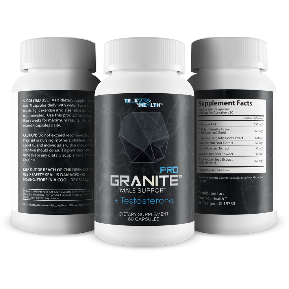 Male Support + Testosterone Booster - Granite Male Power Formula - Support Increased Natural Testosterone & Male Energy - Aid Improved Motivation & Drive - 30 Servings