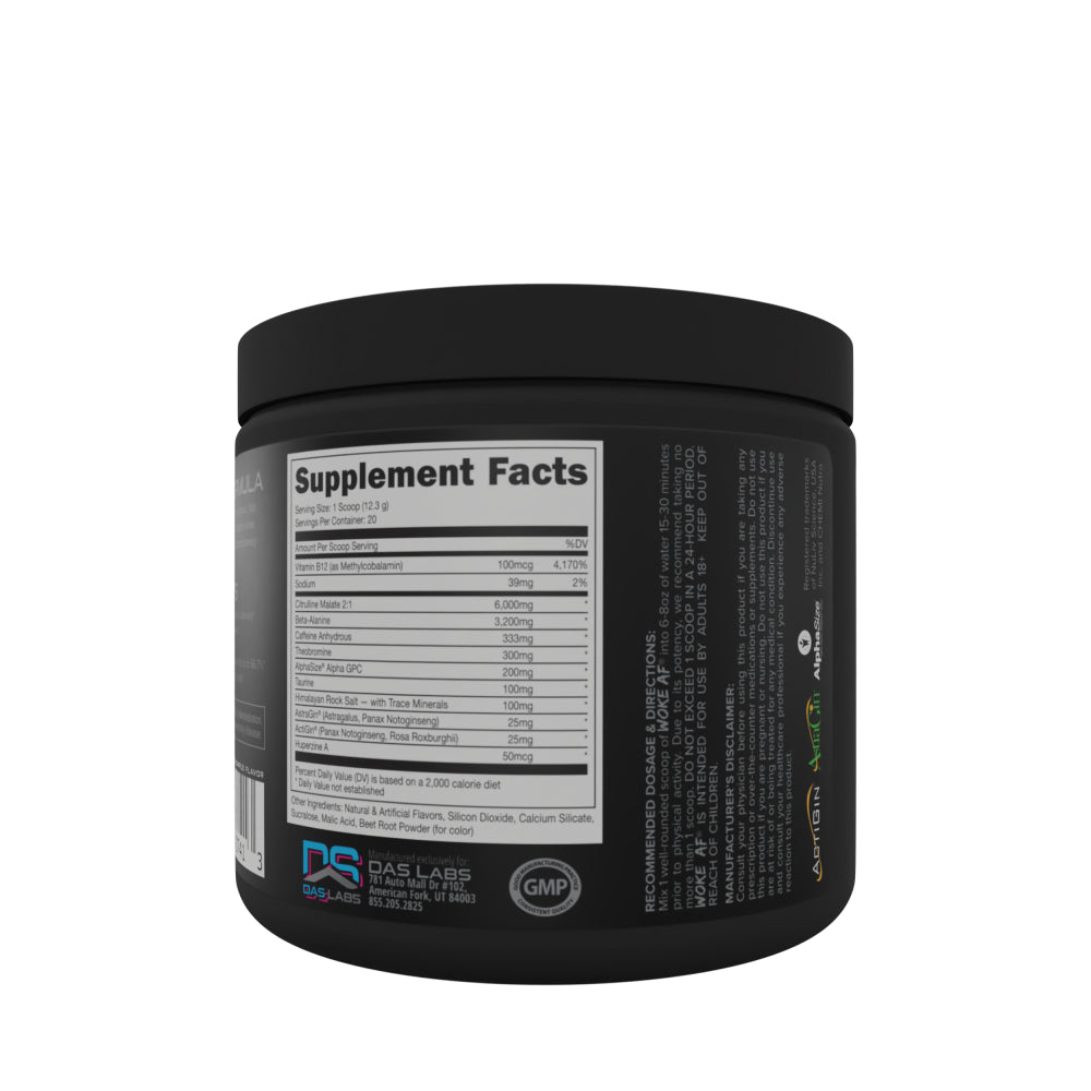 Woke AF Pre-Workout Powder, Increased Energy, Miami, 333Mg Caffeine, 20 Servings