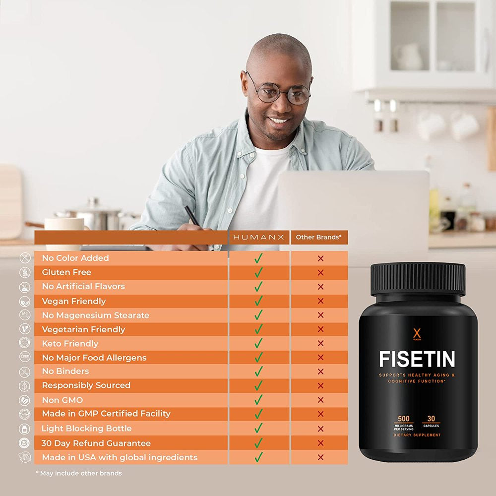 Fisetin 500Mg - Fisetin Supplement (Similar to Apigenin, Luteolin, Quercetin) Senolytic Activator - Sirtuin Activator - Bioflavonoid Polyphenols - Non-Gmo, Vegan, Lactose Free, Soy Free - by