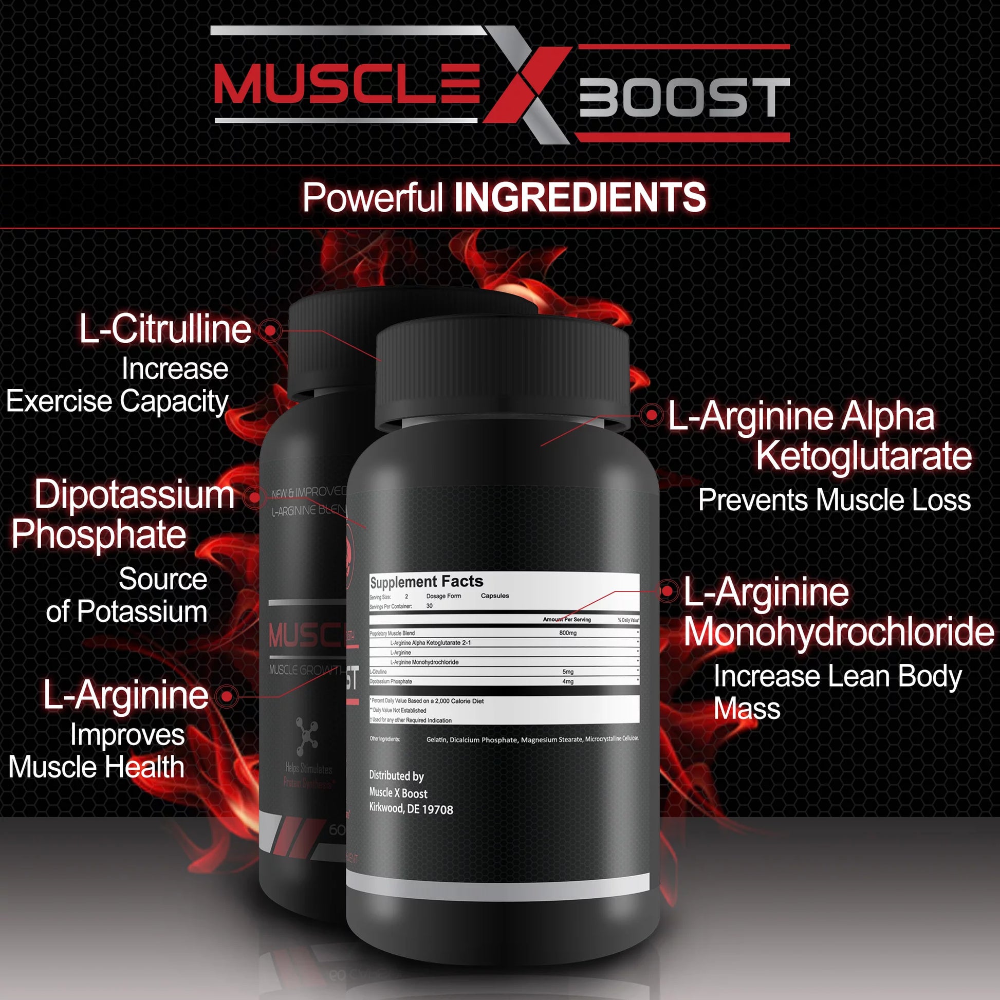 Muscle X Boost - Premium L-Arginine Formula - Extra Strength Muscle Growth Support - Nitric Oxide Booster-Build Lean Muscle - Stimulates Protein Synthesis - Boost Endurance