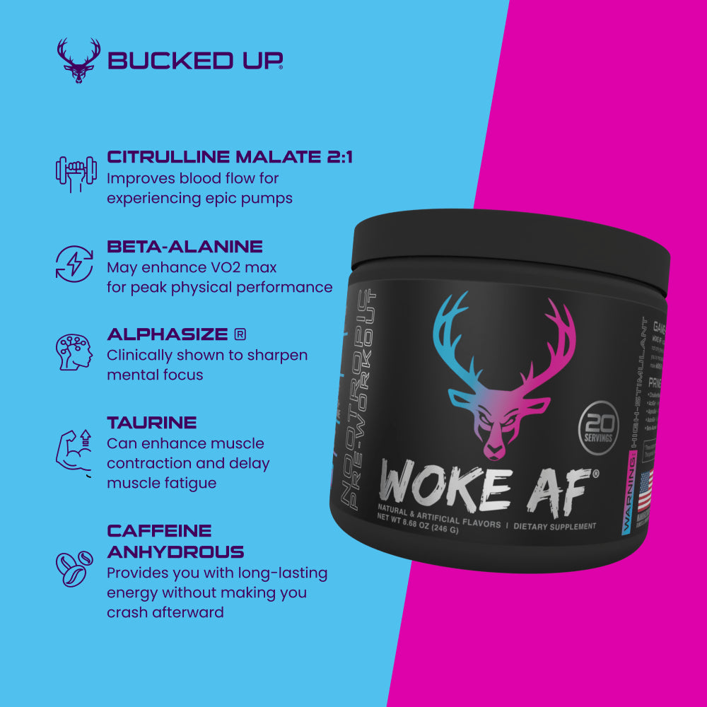 Woke AF Pre-Workout Powder, Increased Energy, Miami, 333Mg Caffeine, 20 Servings