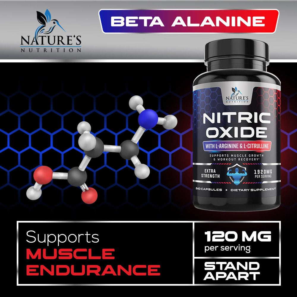 Extra Strength Nitric Oxide Supplement L Arginine 3X Strength - Citrulline Malate, AAKG, Beta Alanine - Premium Muscle Supporting Nitric Oxide Booster for Strength & Energy Supplements - 240 Capsules