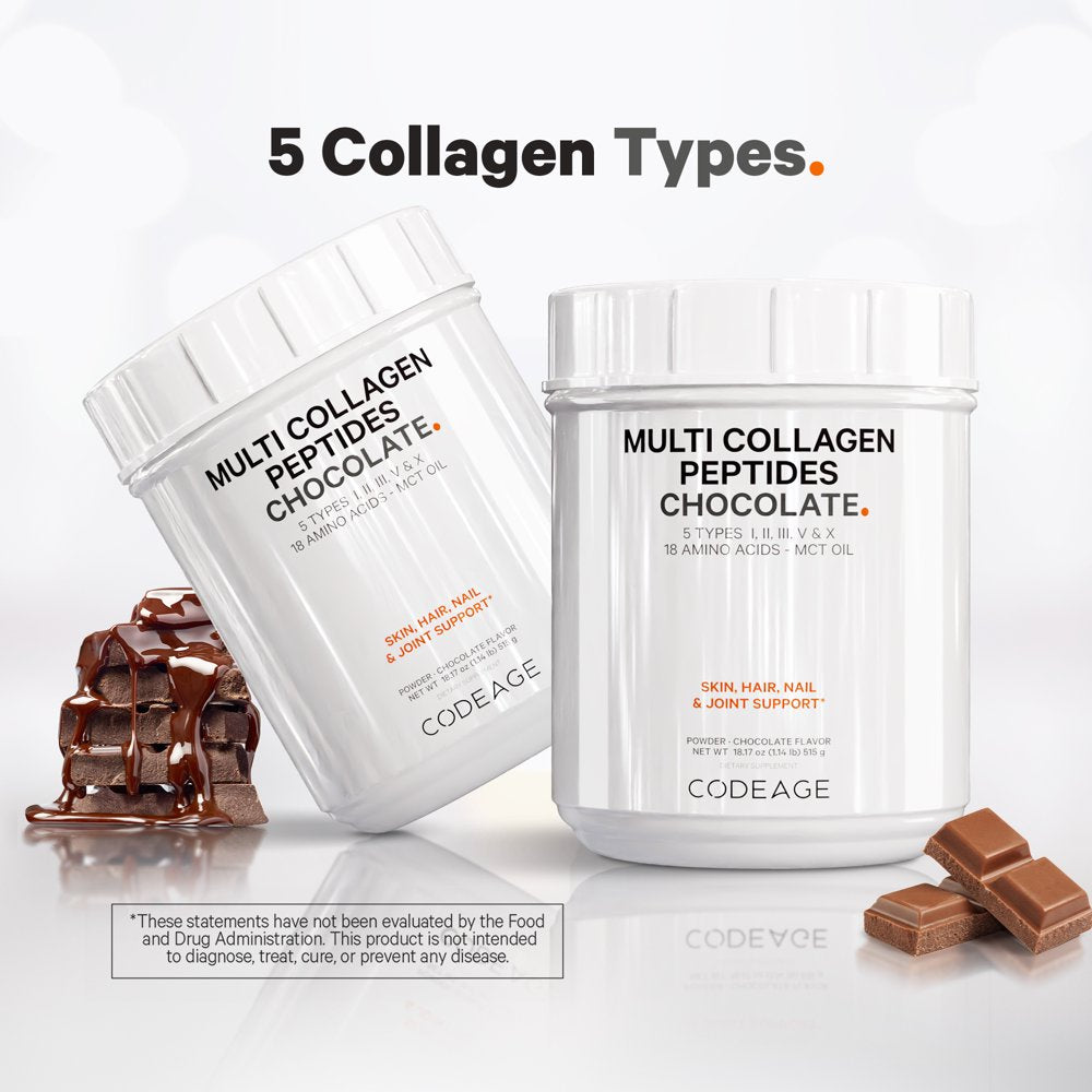 Multi Collagen Peptides Protein Powder, Chocolate Cocoa, MCT Oil, Amino Acids, Hydrolyzed, 18.16 Oz