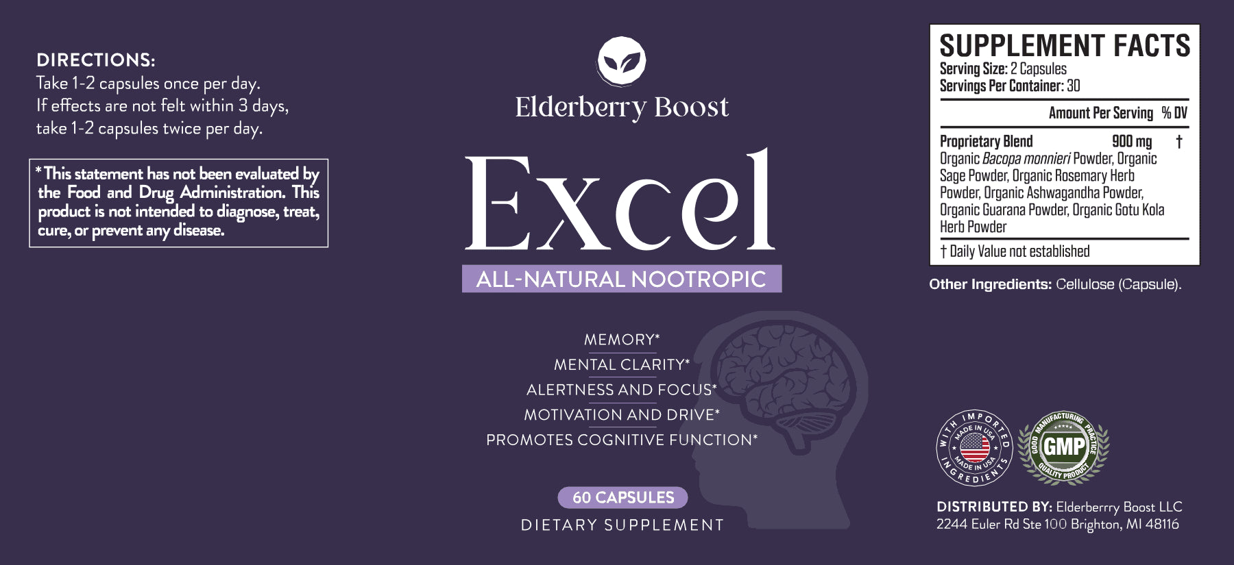 Excel - All-Natural Nootropic Brain Supplement - Safe for Kids and Adults