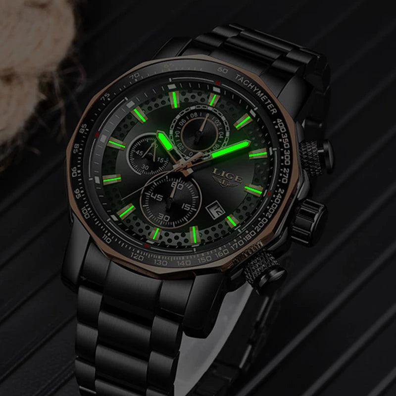 New LIGE Men Watches Waterproof Date Brand Clock Luxury Large Dial Watch for Men Chronograph Stainless Steel Quartz Wrist Watch