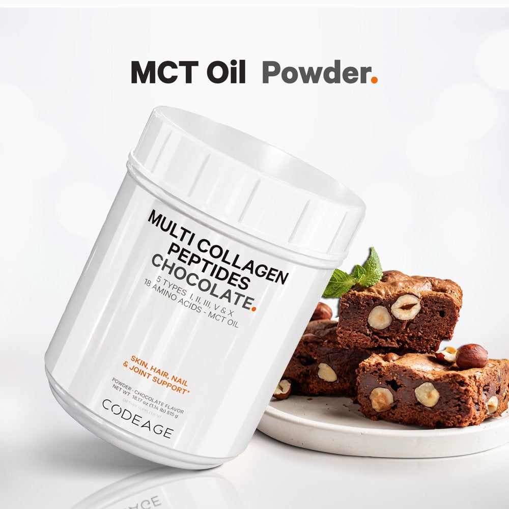 Multi Collagen Peptides Protein Powder, Chocolate Cocoa, MCT Oil, Amino Acids, Hydrolyzed, 18.16 Oz