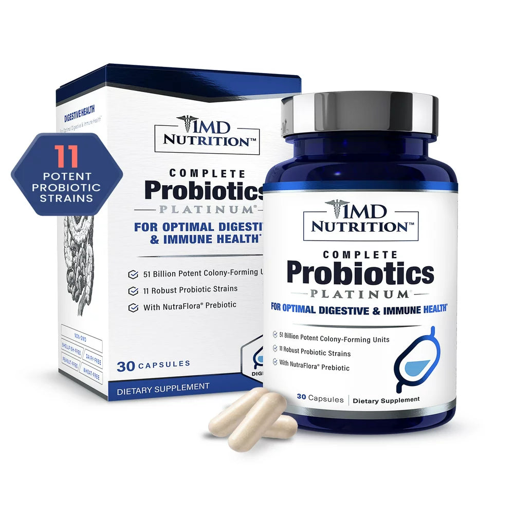 Nutrition Complete Probiotics Platinum | Supports Digestive Health | with Nourishing Prebiotics, 51 Billion Live CFU, 11 Strains, Dairy-Free | 30 Vegetable Capsules