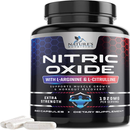 Extra Strength Nitric Oxide Supplement L Arginine 3X Strength - Citrulline Malate, AAKG, Beta Alanine - Premium Muscle Supporting Nitric Oxide Booster for Strength & Energy Supplements - 240 Capsules