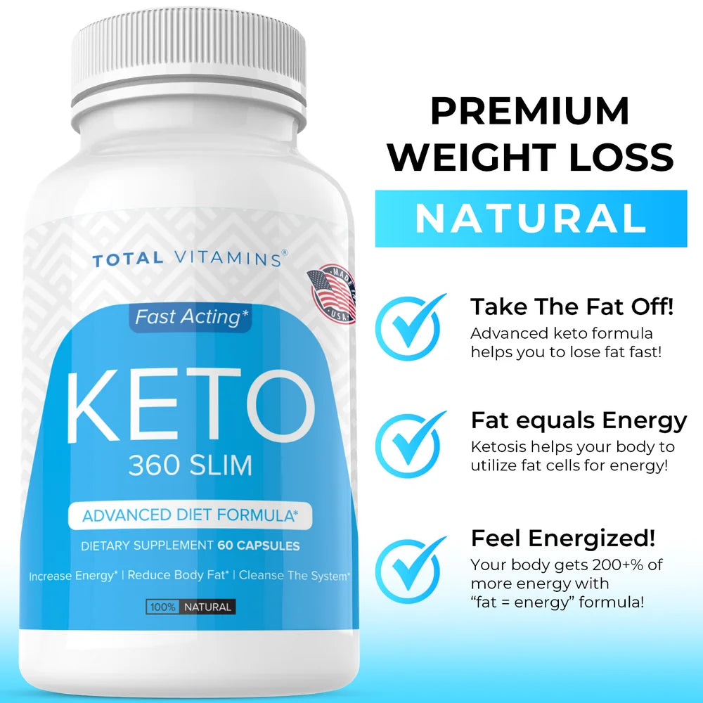 Keto 360 Slim Diet Pills Weight Loss Fat Burner Fast Pure Keto Boost Burn - 60 Capsules