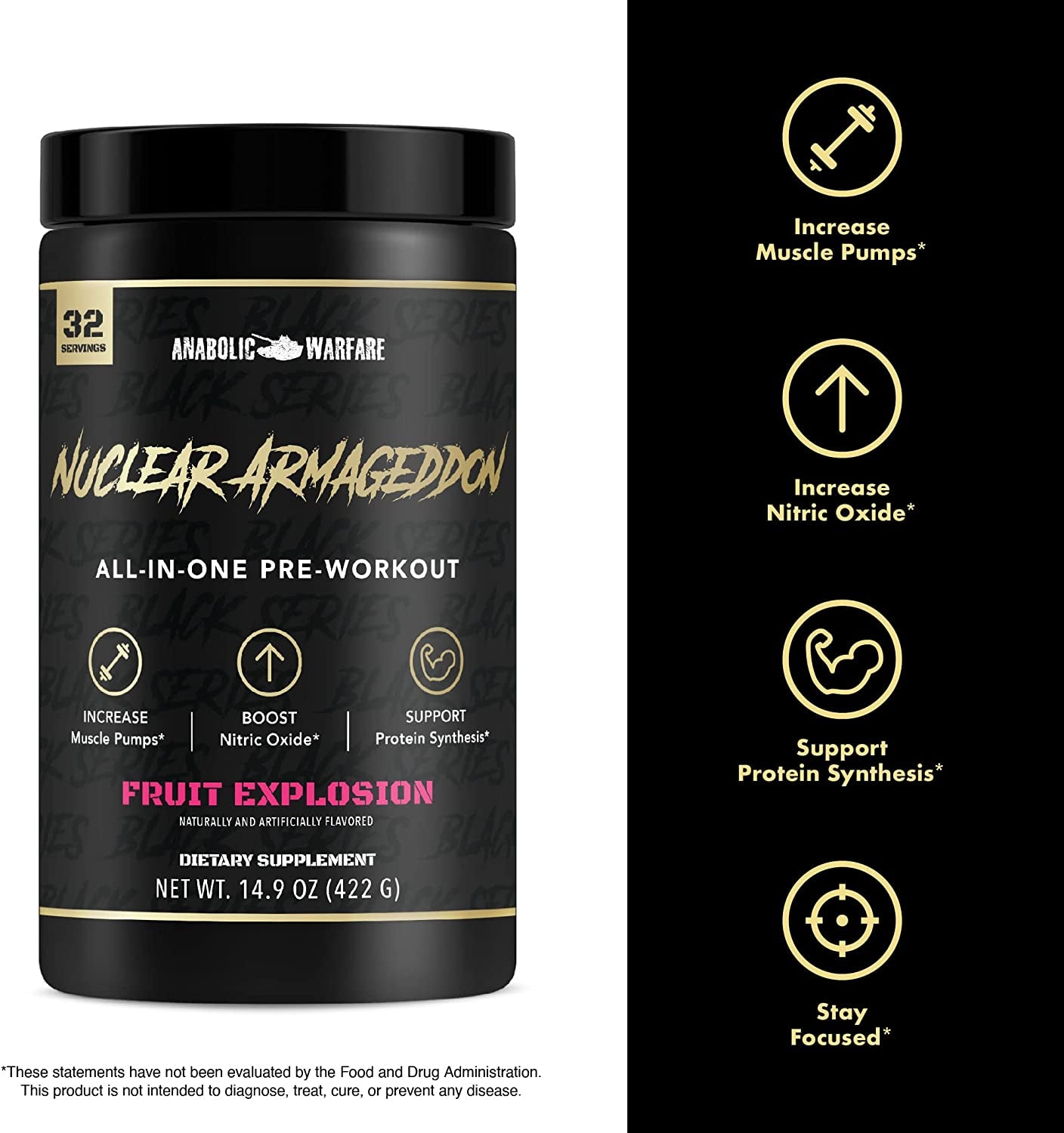 Nuclear Armageddon Pre Workout Powder Pre-Workout for Men & Women with L-Citrulline, Beta Alanine Powder and Caffeine (Ballistic Berry Lemonade - 30 Servings)