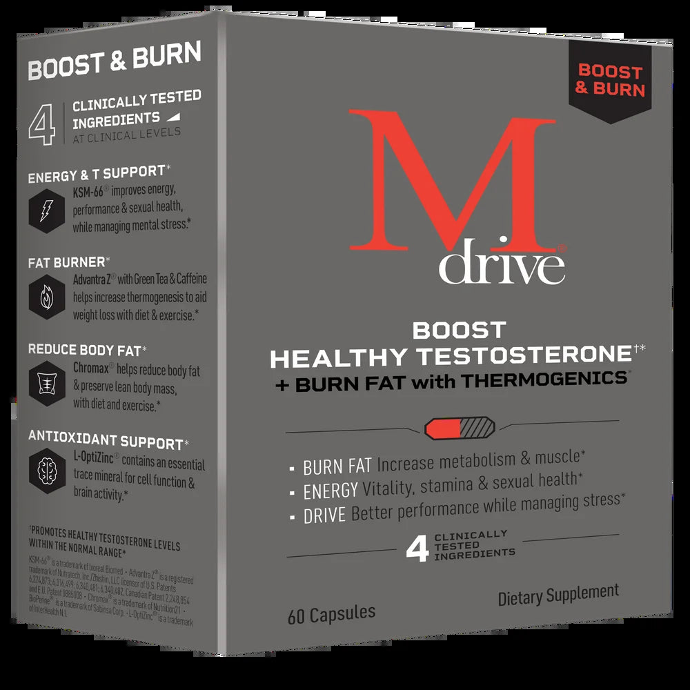 Boost and Burn Testosterone Booster and Fat Burner for Men, Natural Energy, Strength, Stress Relief, Lean Muscle with Zinc, KSM-66 Ashwagandha, Cordyceps, Advantra Z, Chromax, 60 Capsules