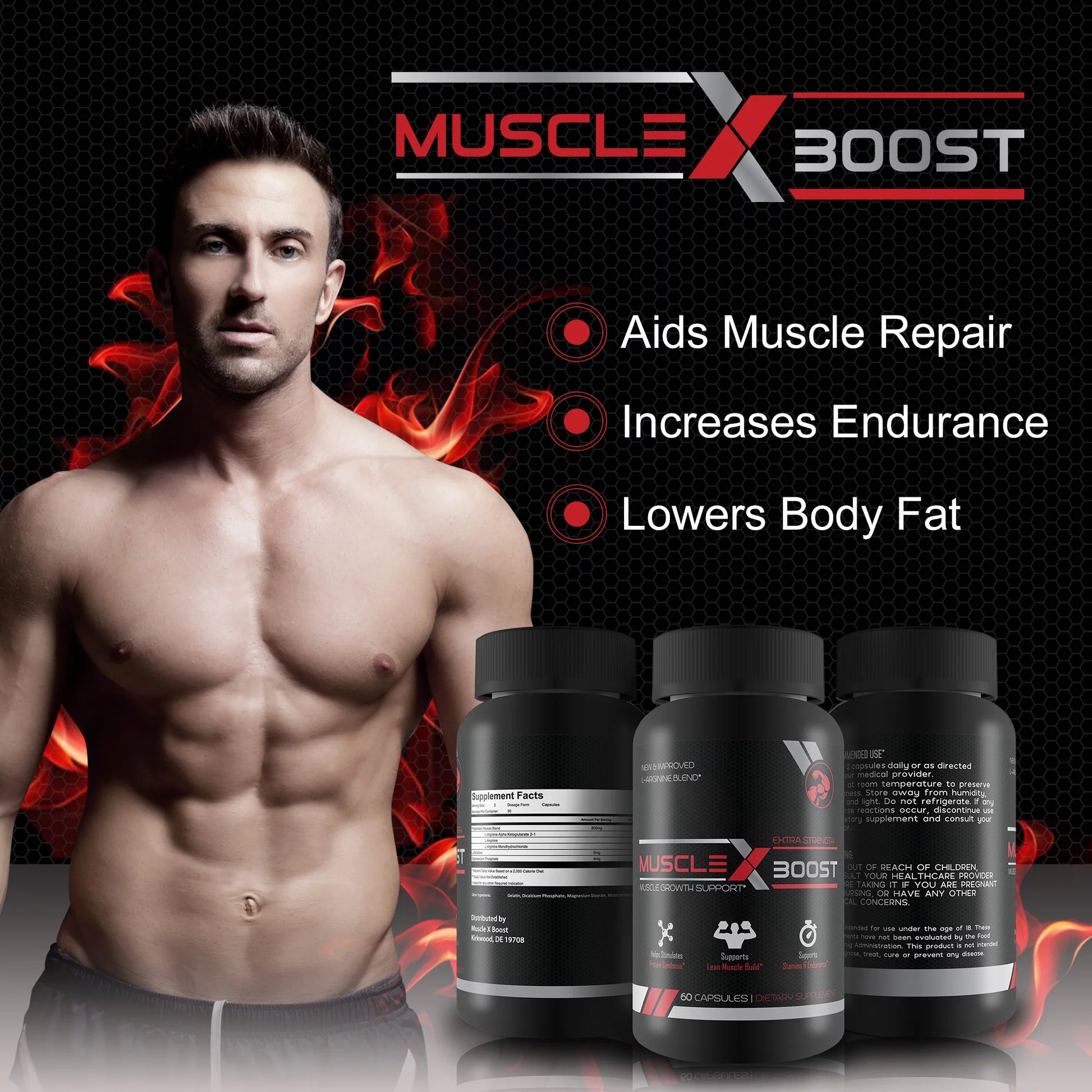 Muscle X Boost - Premium L-Arginine Formula - Extra Strength Muscle Growth Support - Nitric Oxide Booster-Build Lean Muscle - Stimulates Protein Synthesis - Boost Endurance