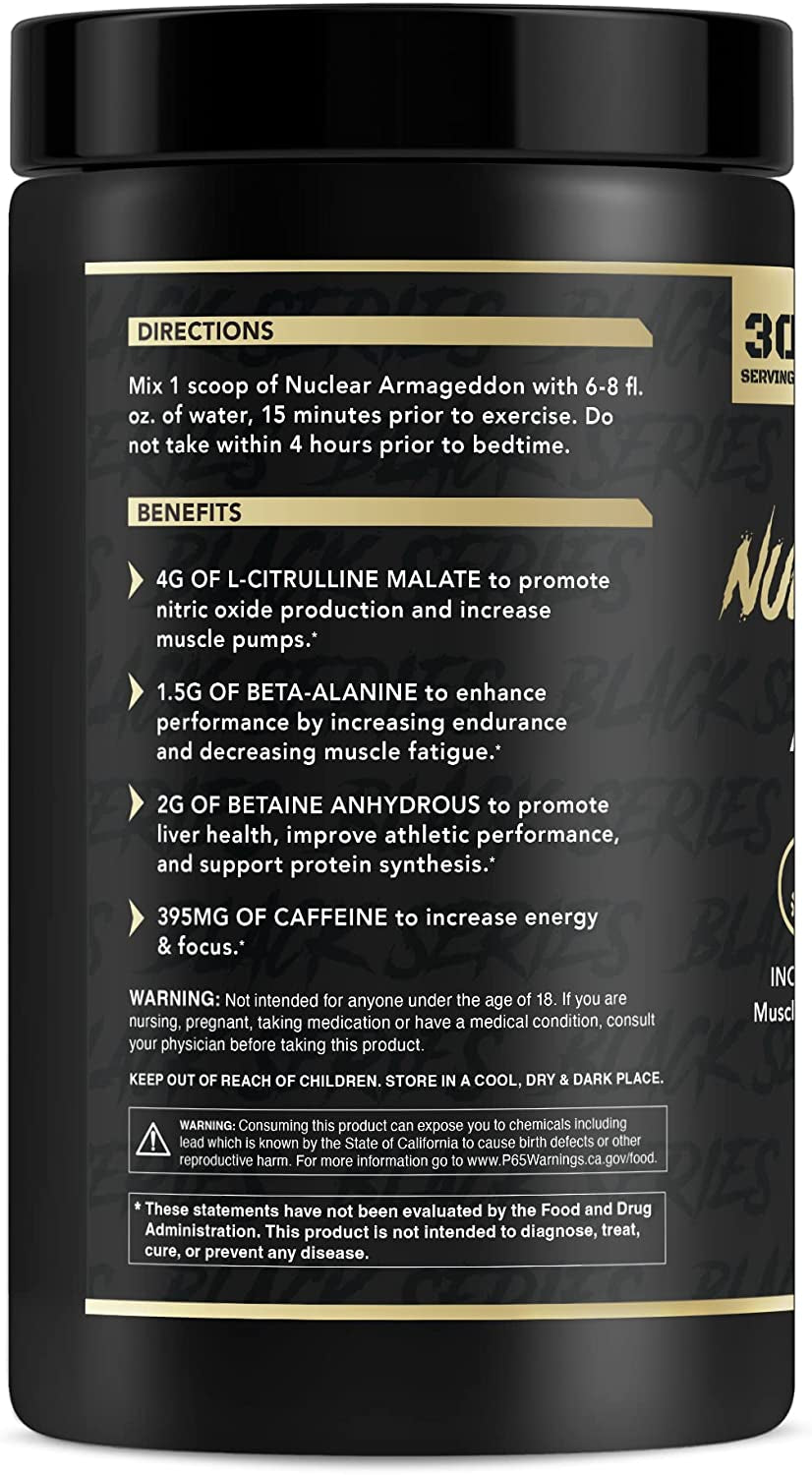 Nuclear Armageddon Pre Workout Powder Pre-Workout for Men & Women with L-Citrulline, Beta Alanine Powder and Caffeine (Ballistic Berry Lemonade - 30 Servings)