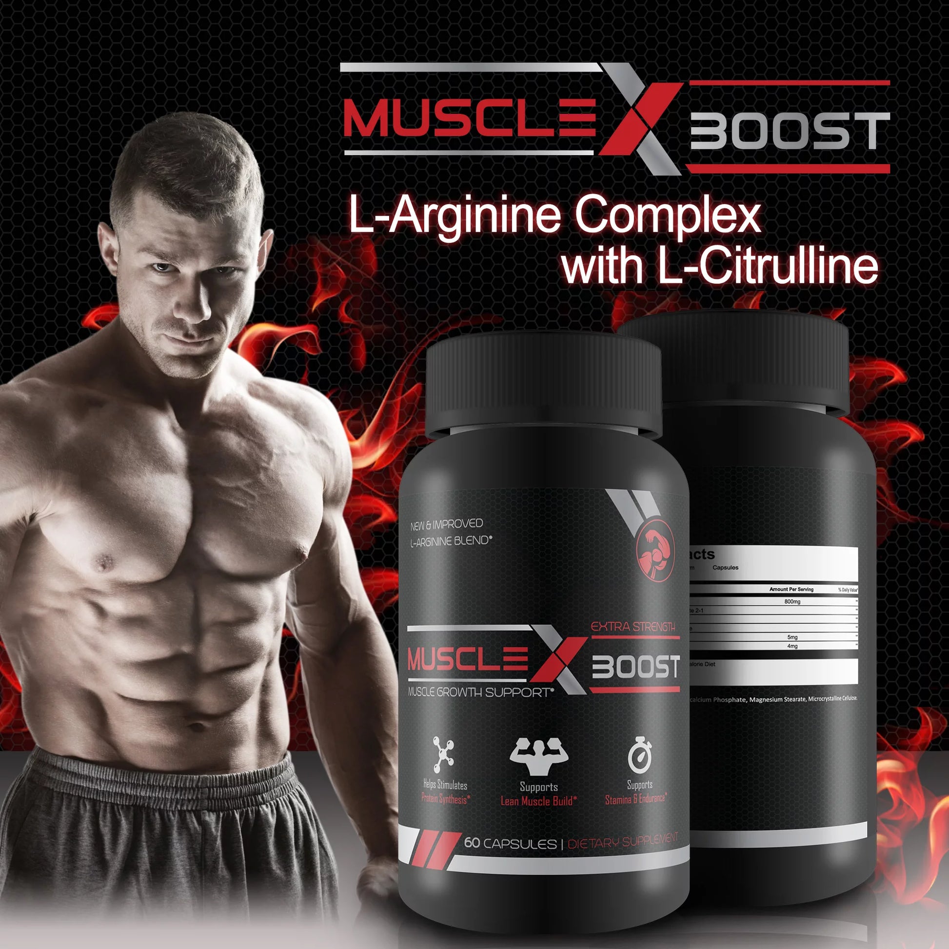 Muscle X Boost - Premium L-Arginine Formula - Extra Strength Muscle Growth Support - Nitric Oxide Booster-Build Lean Muscle - Stimulates Protein Synthesis - Boost Endurance