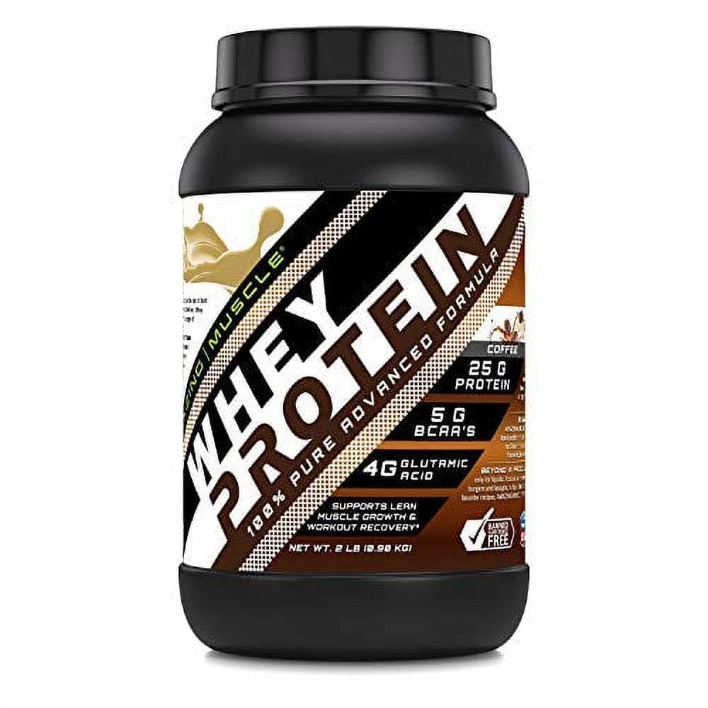 100% Whey Protein Powder *Advanced Formula with Whey Protein Isolate along with Ultra Filtered Whey Protein Concentrate - Coffee Flavor, 2 Lb