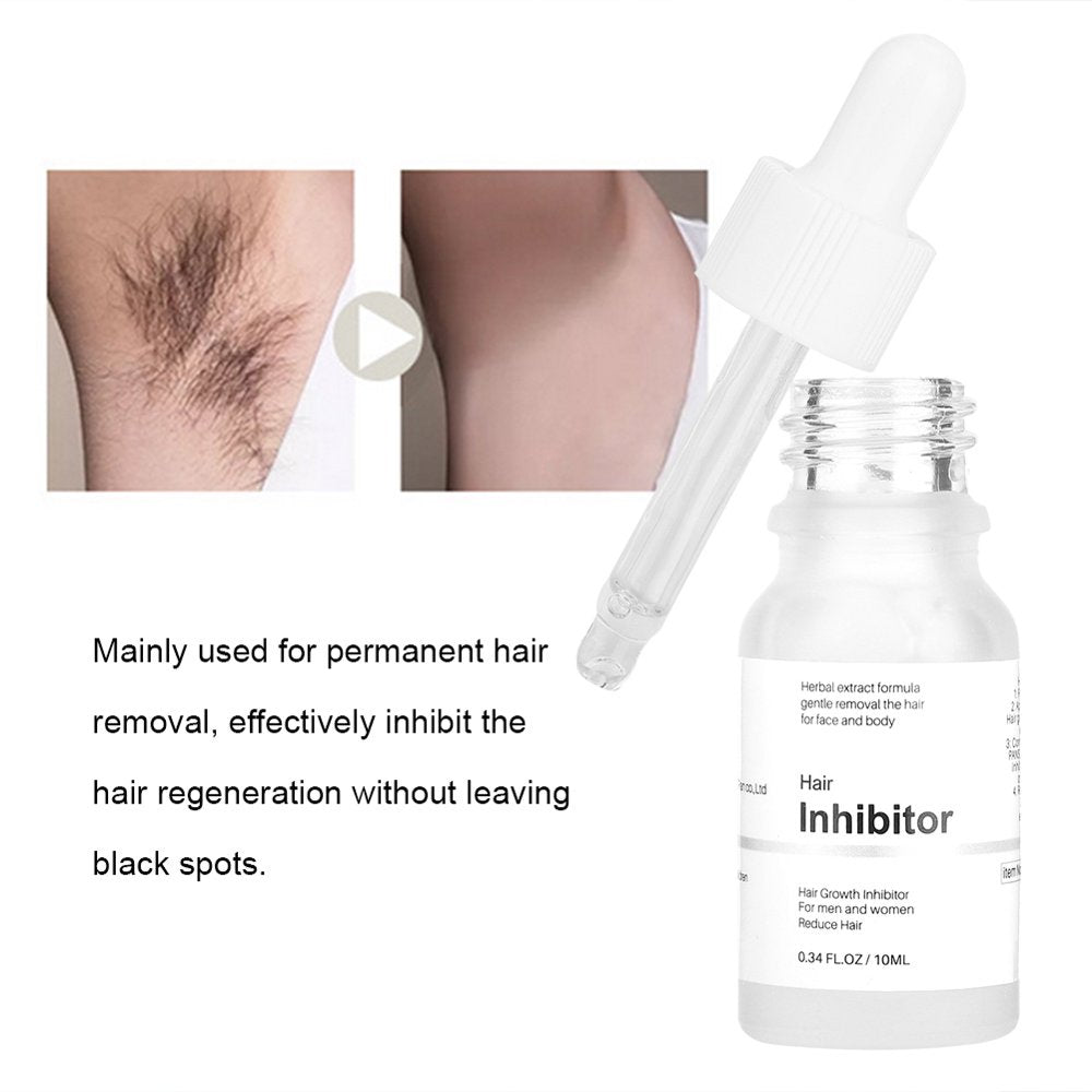 Hair Growth Inhibitor Serum, Permanent Hair Removal, 10Ml No Irritation Safe Mild Easy to Use Face for Arms Legs Back