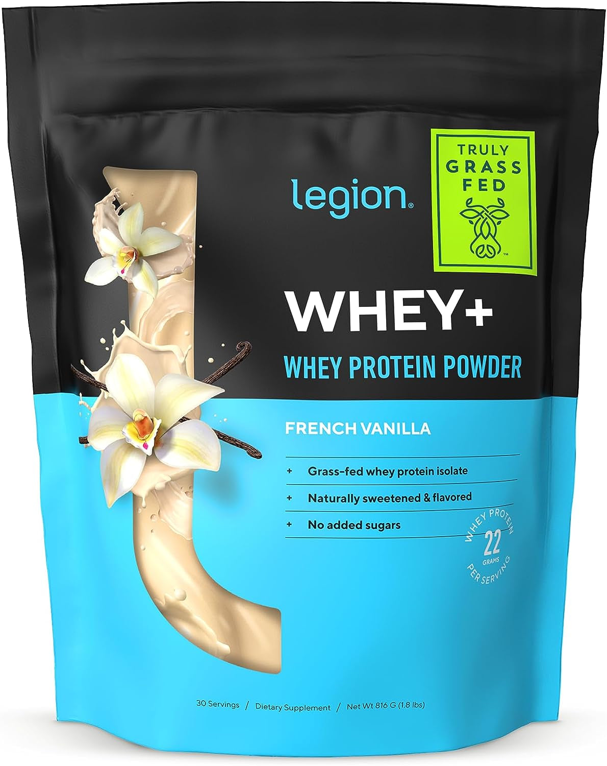 Whey+ Vanilla Whey Isolate Protein Powder from Grass Fed Cows - Low Carb, Non-Gmo, Lactose Free, All Natural Whey Protein Isolate, 30 Servings