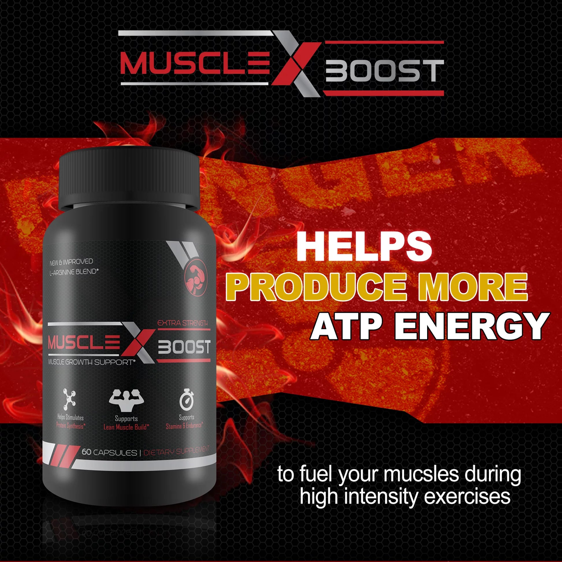 Muscle X Boost - Premium L-Arginine Formula - Extra Strength Muscle Growth Support - Nitric Oxide Booster-Build Lean Muscle - Stimulates Protein Synthesis - Boost Endurance