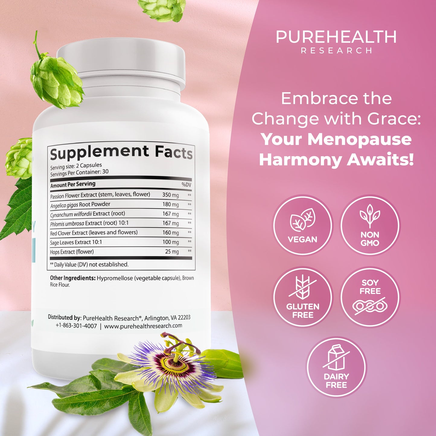 Menoharmony Menopause Support Supplement for Women Hormone Harmony - Estrogen Pills for Natural Menopause Relief - Helps Ease Hot Flashes, Night Sweats, Renews Hormone Balance for Women - 60 Ct.