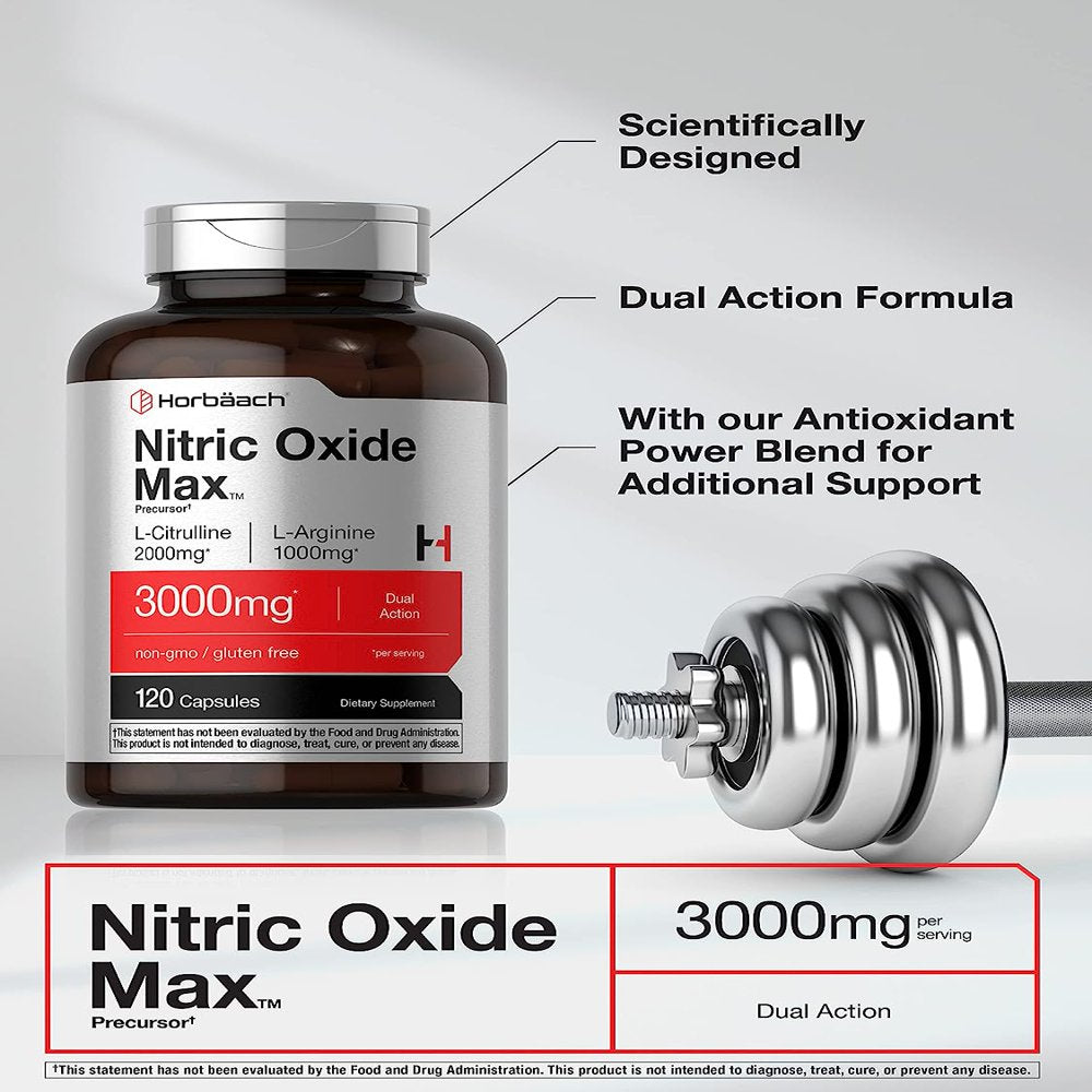 Nitric Oxide Max Supplement | 3000Mg | 120 Capsules | Pre Workout | by