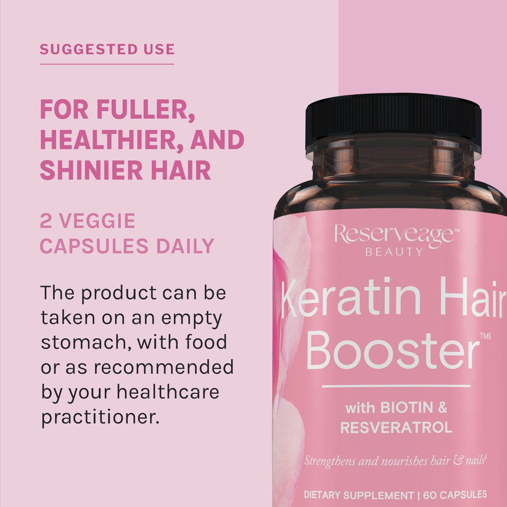 , Keratin Hair Booster, Hair and Nails Supplement, Supports Healthy Thickness and Shine with Biotin, 60 Capsules (30 Servings)