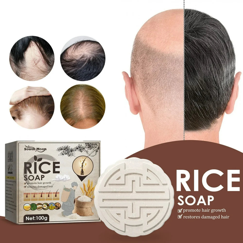 Anti-Hair Loss Rice Shampoo Bar - Rice Water Shampoo Bar for Thinning Hair Growth, Hair Loss Treatment Oil Control Shampoo Soap, Dry Damaged Hair Repair Soap