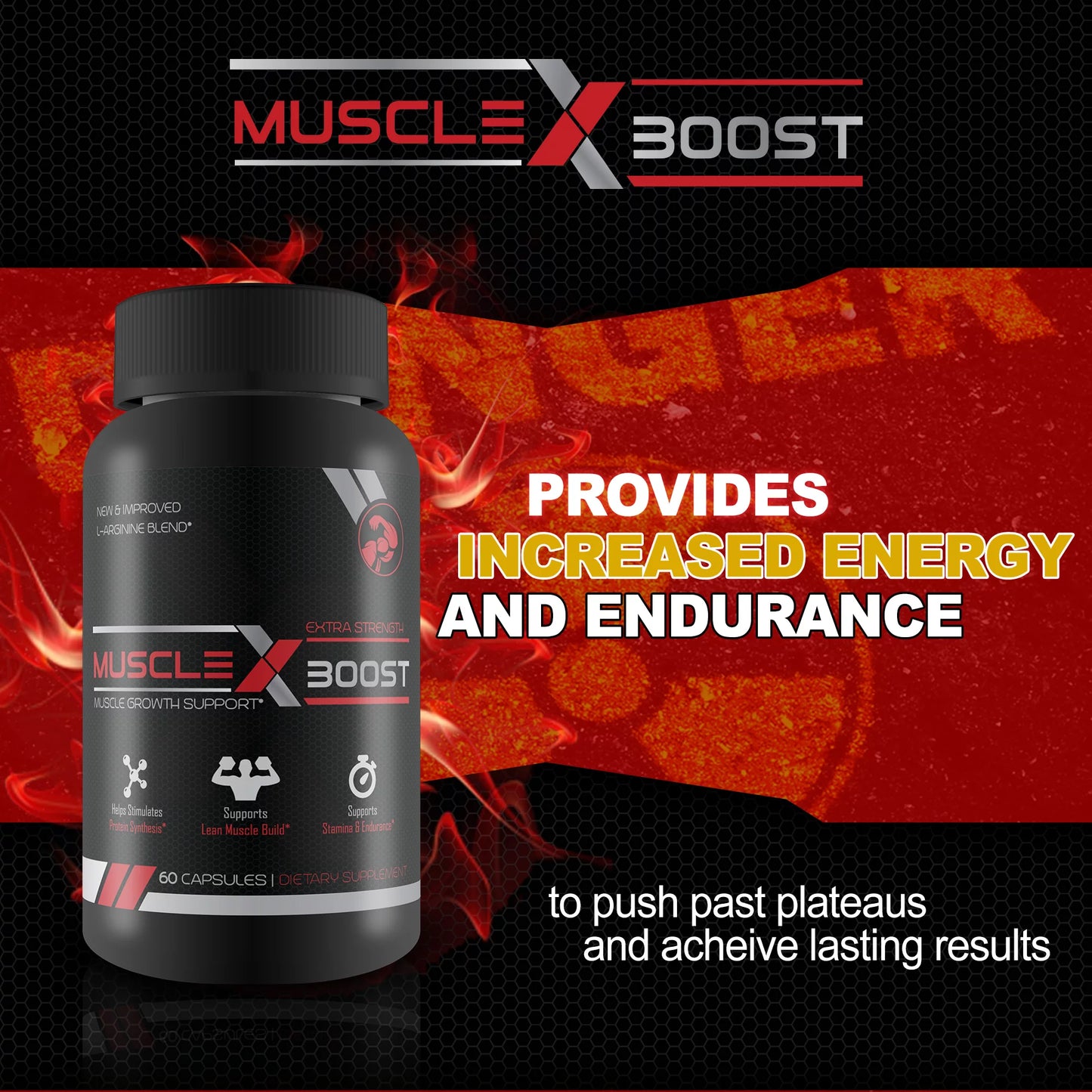 Muscle X Boost - Premium L-Arginine Formula - Extra Strength Muscle Growth Support - Nitric Oxide Booster-Build Lean Muscle - Stimulates Protein Synthesis - Boost Endurance