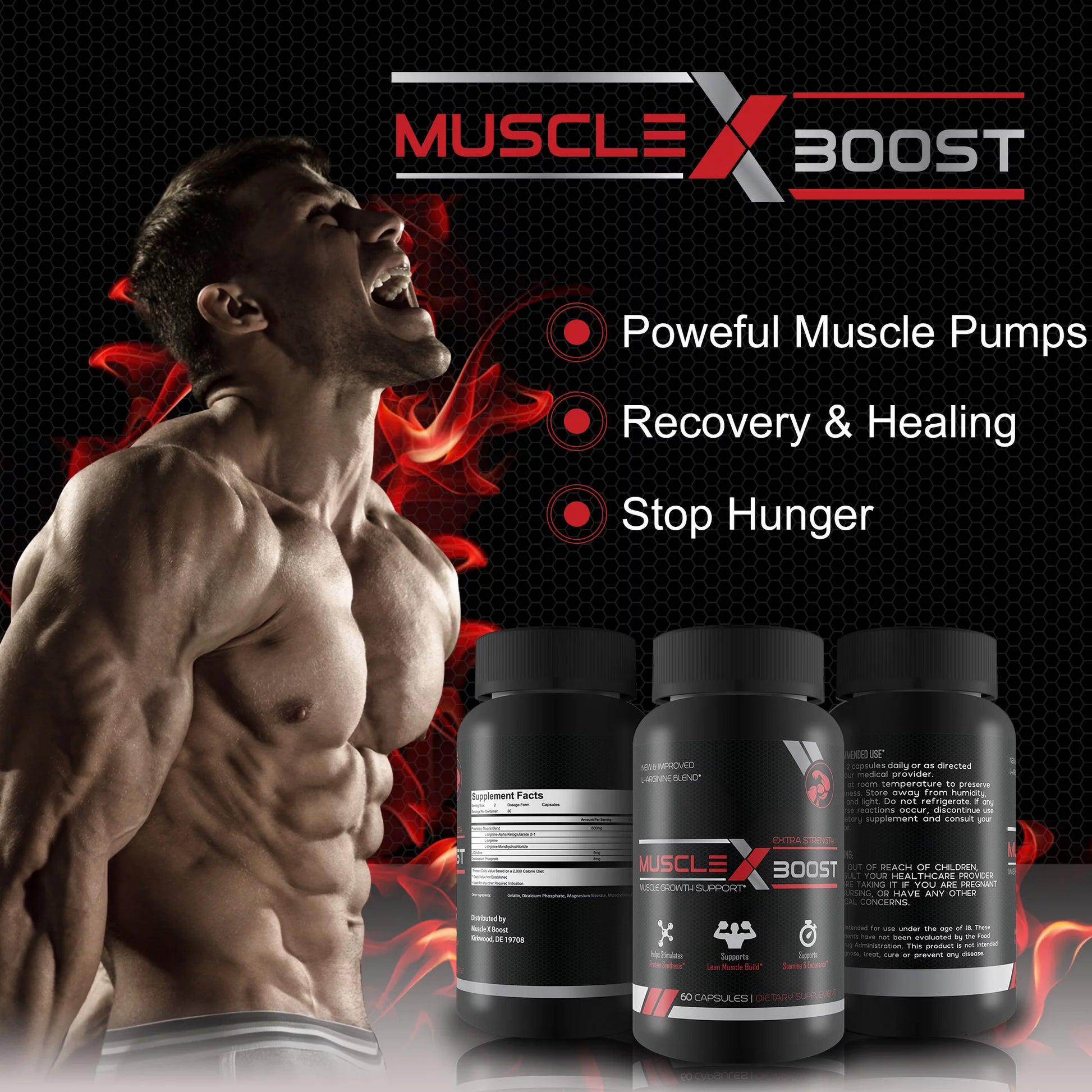 Muscle X Boost - Premium L-Arginine Formula - Extra Strength Muscle Growth Support - Nitric Oxide Booster-Build Lean Muscle - Stimulates Protein Synthesis - Boost Endurance