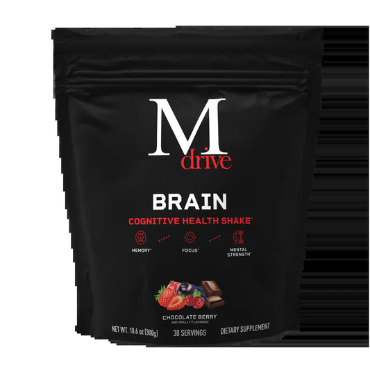 Brain for Men, Cognitive Health Shake Powder for Memory Preservation, Alertness and Calmness, Mental Focus, Cognitive Ability, Brain Function, Chocolate Berry Flavor, 30 Servings, 10.6Oz