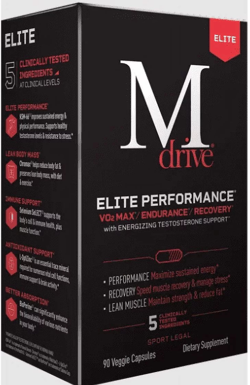 Elite Testosterone Booster for Men - Supports Energy, Sports Performance, Cardio, Vo2Max, Recovery, Stress Relief, Lean Muscle, KSM-66 Ashwagandha, DIM, Fenugreek, Chromium, 90 Capsules