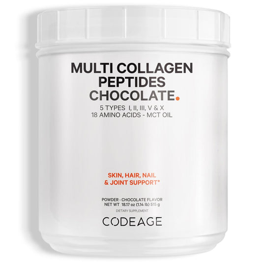 Multi Collagen Peptides Protein Powder, Chocolate Cocoa, MCT Oil, Amino Acids, Hydrolyzed, 18.16 Oz