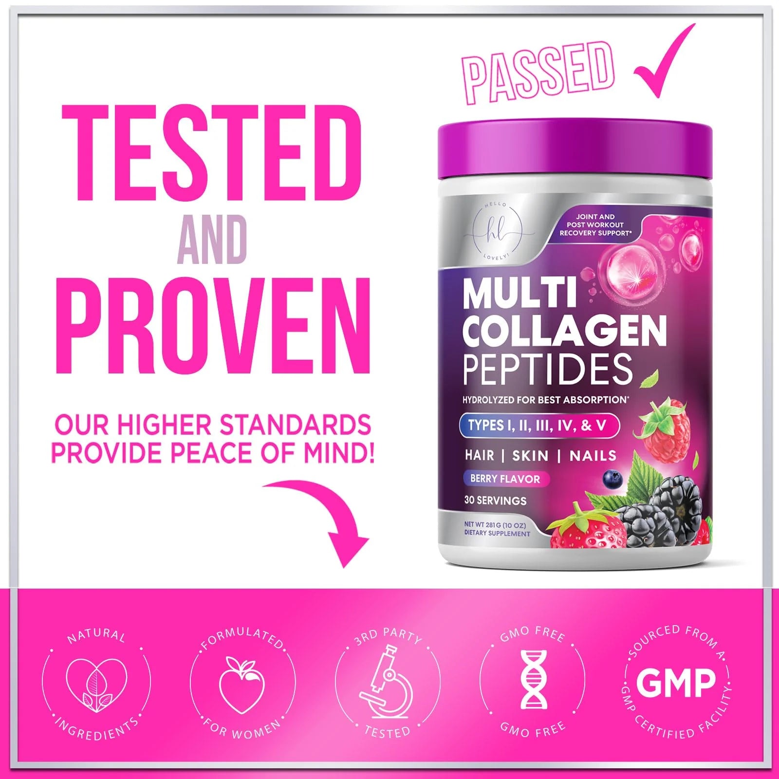 Multi Collagen Peptides Powder - Hydrolyzed Collagen Protein Grass Fed, Hair, Skin, Nails & Joint Support, Keto, Paleo, Non-Gmo, Type I, II, III, IV & V, Collagen for Women - 30 Servings