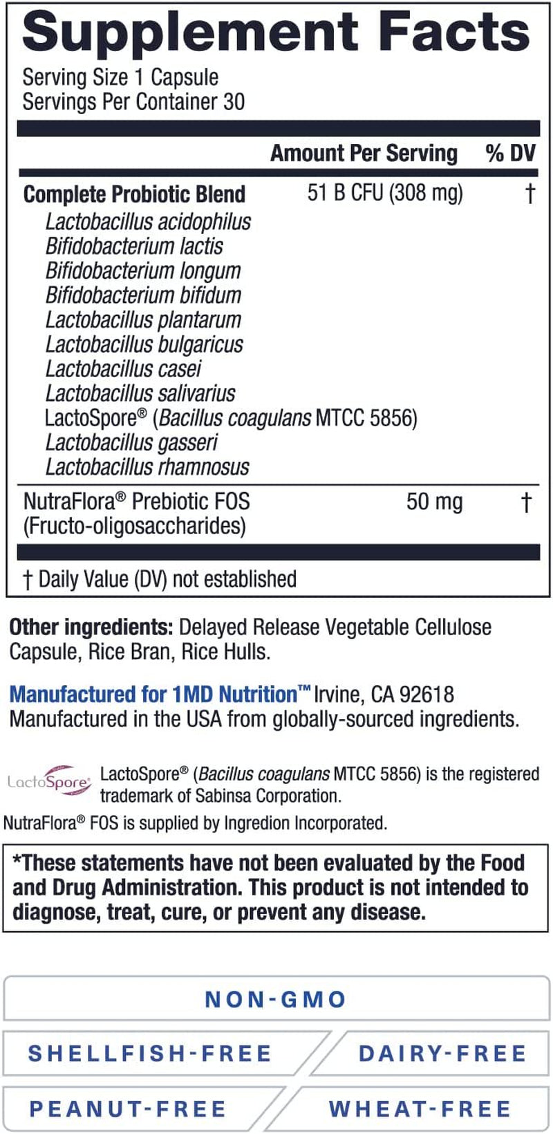 Nutrition Complete Probiotics Platinum | Supports Digestive Health | with Nourishing Prebiotics, 51 Billion Live CFU, 11 Strains, Dairy-Free | 30 Vegetable Capsules