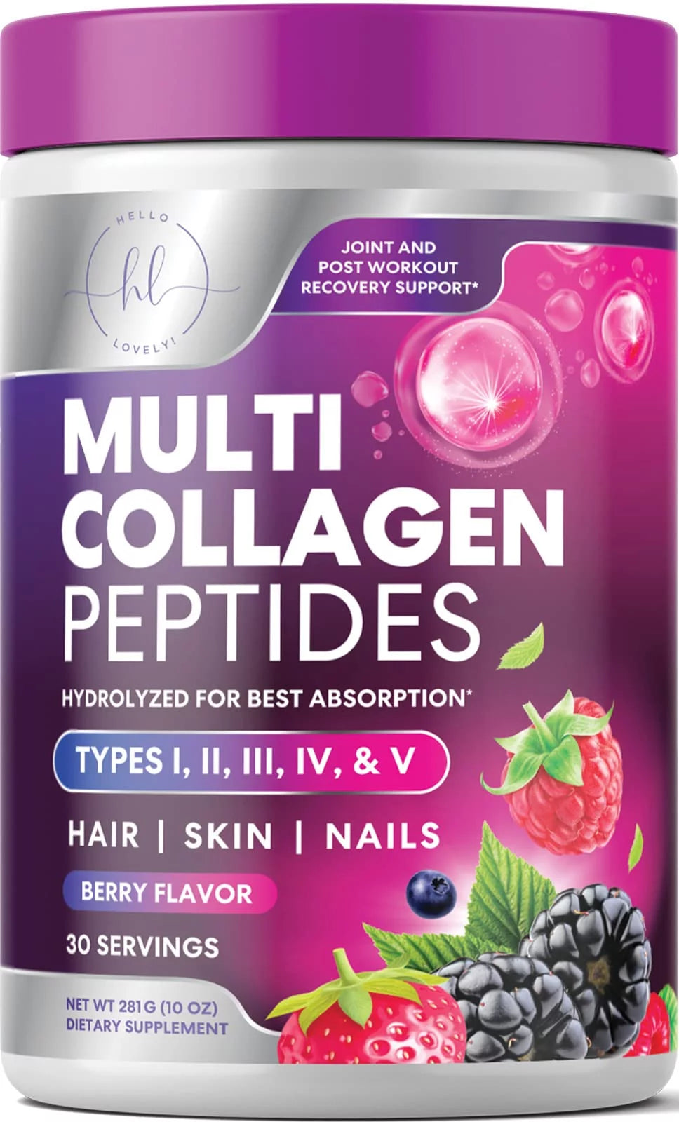 Multi Collagen Peptides Powder - Hydrolyzed Collagen Protein Grass Fed, Hair, Skin, Nails & Joint Support, Keto, Paleo, Non-Gmo, Type I, II, III, IV & V, Collagen for Women - 30 Servings