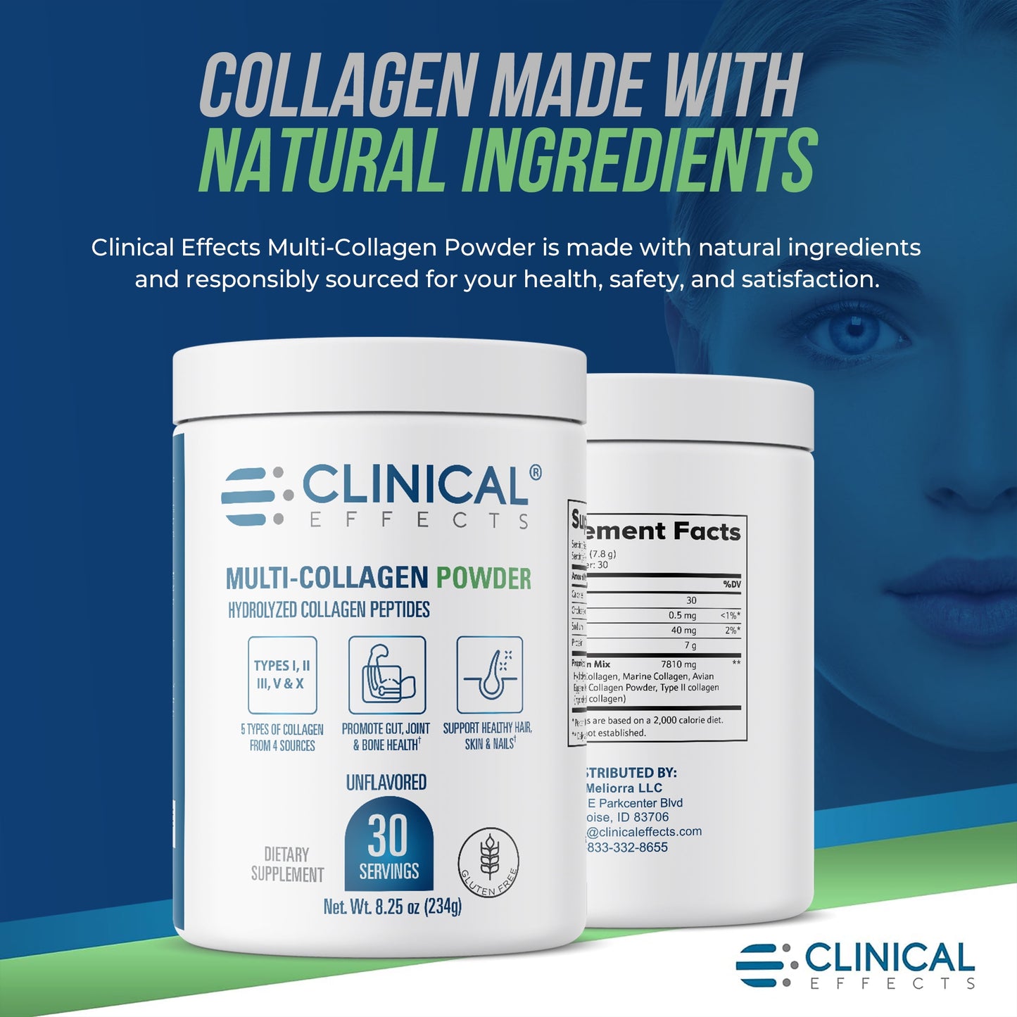 Multi-Collagen Powder - Collagen Dietary Supplement - 8Oz - 30 Servings - 5 Types of Quality-Sourced Multi-Collagen to Support Joint, Bone, Skin and Nail Health - Fast Absorption