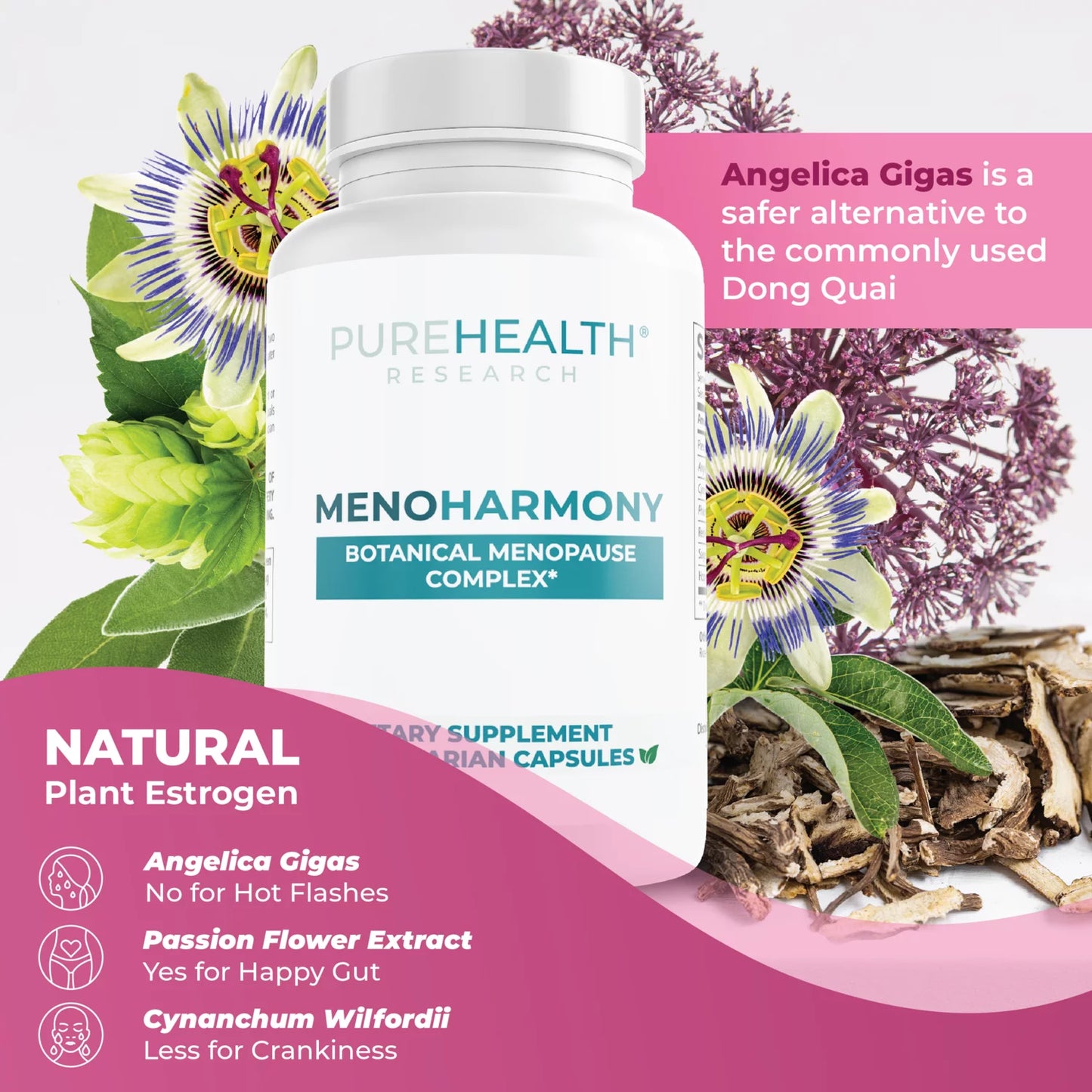 Menoharmony Menopause Support Supplement for Women Hormone Harmony - Estrogen Pills for Natural Menopause Relief - Helps Ease Hot Flashes, Night Sweats, Renews Hormone Balance for Women - 60 Ct.