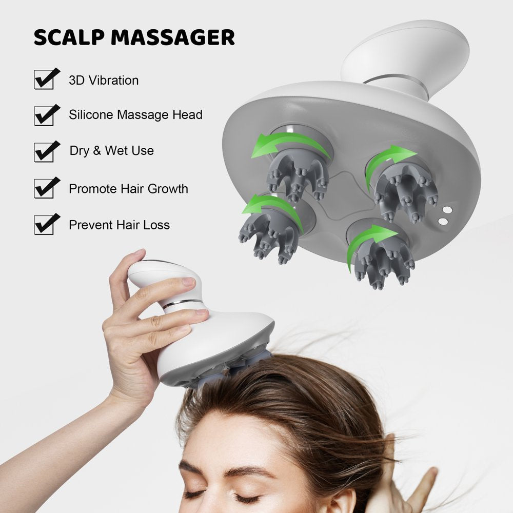 Scalp Massager,Electric Head Massager for Hair Growth,Portable Hair Massager with 84 Kneading Massage Nodes for Deep Clean and Stress Relax - White