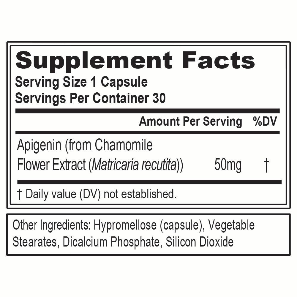 Apigenin 50Mg -  Pure Apigenin Supplement for Sleep - Anxiety and Stress Relief Pills for Men and Women - Apigenin for Mood Support - 30 Servings