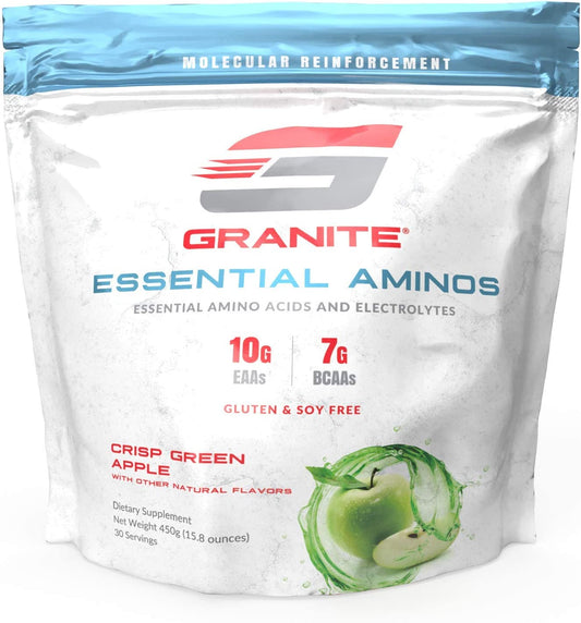 Granite® Essential Amino Acids + Branched Chain Amino Acids + Electrolytes (Green Apple) | 10G Eaas + 7G Bcaas | Supports Muscle Growth | Soy Free + Gluten Free + Vegan | Made in USA