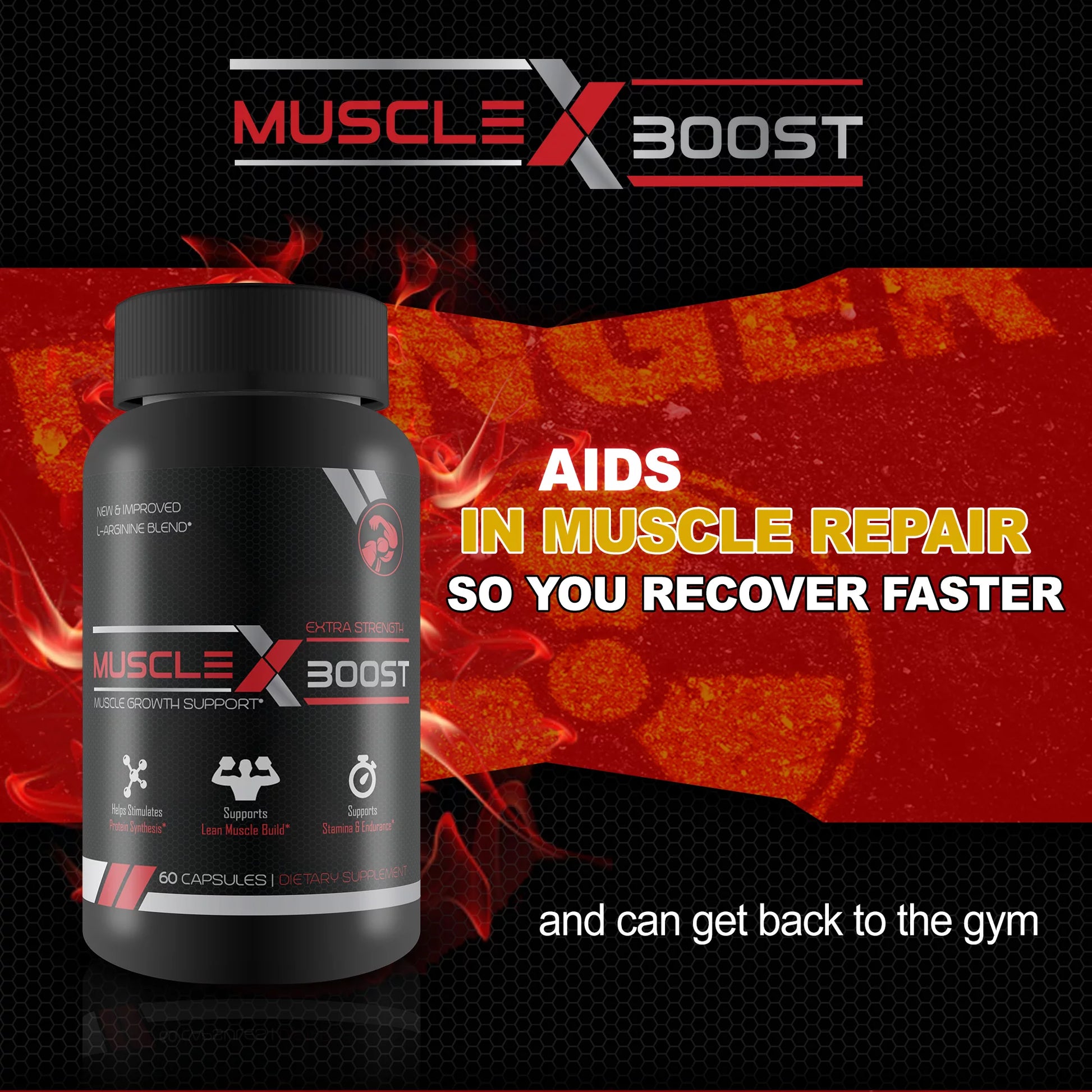 Muscle X Boost - Premium L-Arginine Formula - Extra Strength Muscle Growth Support - Nitric Oxide Booster-Build Lean Muscle - Stimulates Protein Synthesis - Boost Endurance