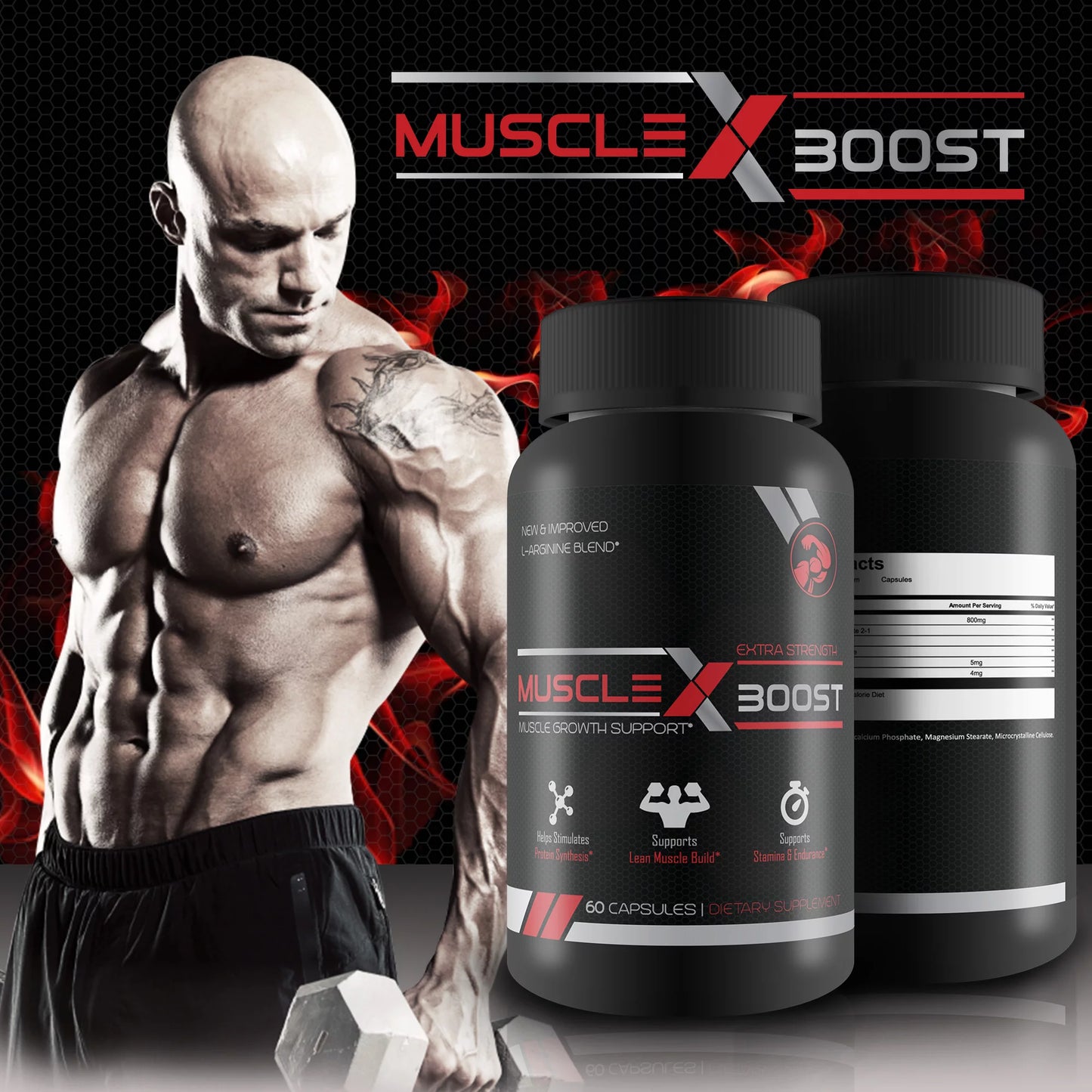 Muscle X Boost - Premium L-Arginine Formula - Extra Strength Muscle Growth Support - Nitric Oxide Booster-Build Lean Muscle - Stimulates Protein Synthesis - Boost Endurance