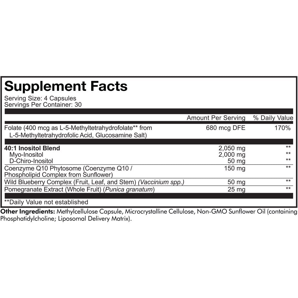 Liposomal Ovarian Inositol + Supplement, Folate & Coq10 Phytosome, Hormonal Balance, 120 Ct