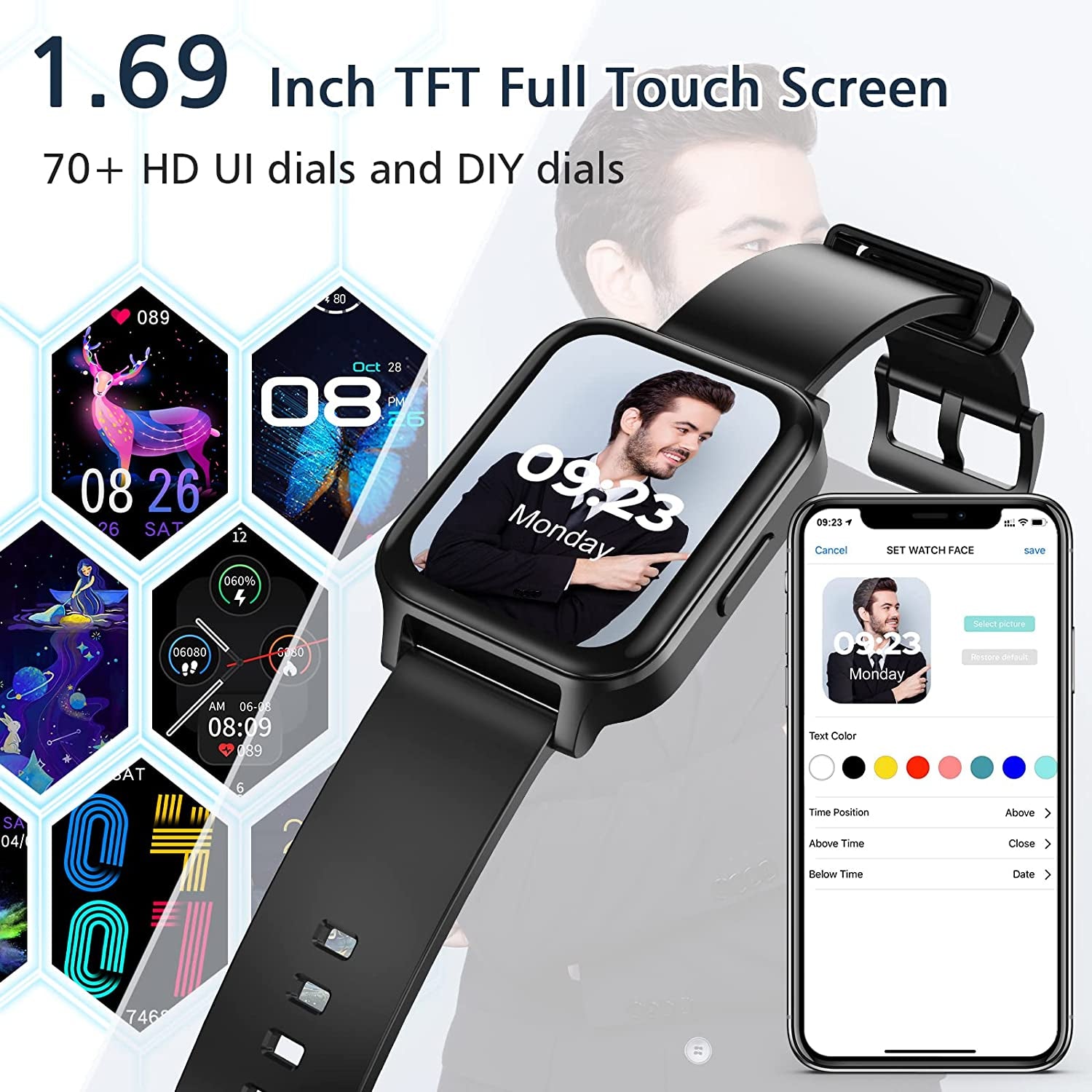 Smart Watch for Android Phones 1.69" Touch Screen Smart Watches for Women Men  Smartwatch Fitness Watches with Heart Rate Monitor Sleep Tracker Calorie Pedometer Sports Activity Fitness Tracker