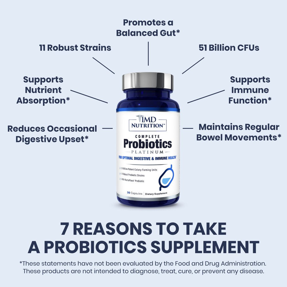 Nutrition Complete Probiotics Platinum | Supports Digestive Health | with Nourishing Prebiotics, 51 Billion Live CFU, 11 Strains, Dairy-Free | 30 Vegetable Capsules