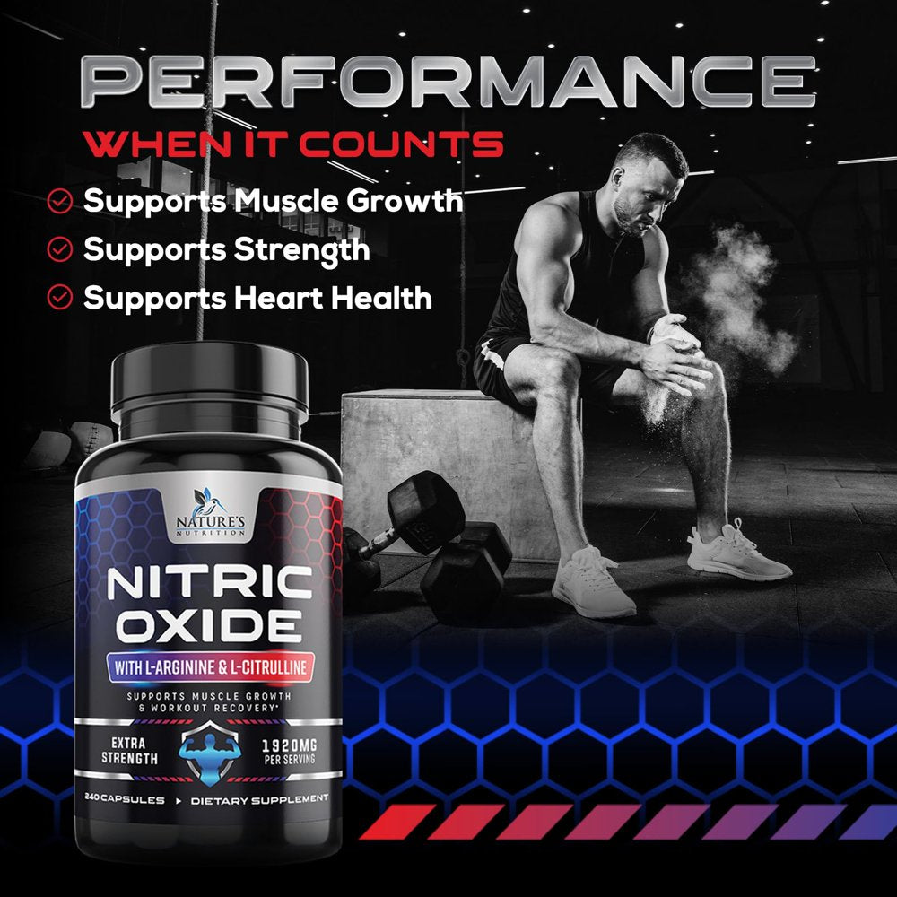 Extra Strength Nitric Oxide Supplement L Arginine 3X Strength - Citrulline Malate, AAKG, Beta Alanine - Premium Muscle Supporting Nitric Oxide Booster for Strength & Energy Supplements - 240 Capsules