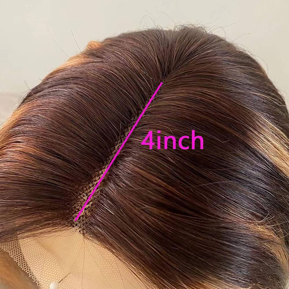 Highlight Bob Wigs T Part 13X1X4 Lace Front Wigs Brazilian Virgin Hair with Baby Hair Ombre Human Hair Wigs Pre Plucked Silky Straight Middle Part 180% Density for Black Women